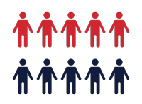 Illustration of a ten people standing icons in red and blue.