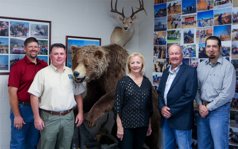 Wildlife Management Instructors pose with Mrs. Lee Milstead following the establishment of a wildlife endowment in Larry J. Milstead's name.